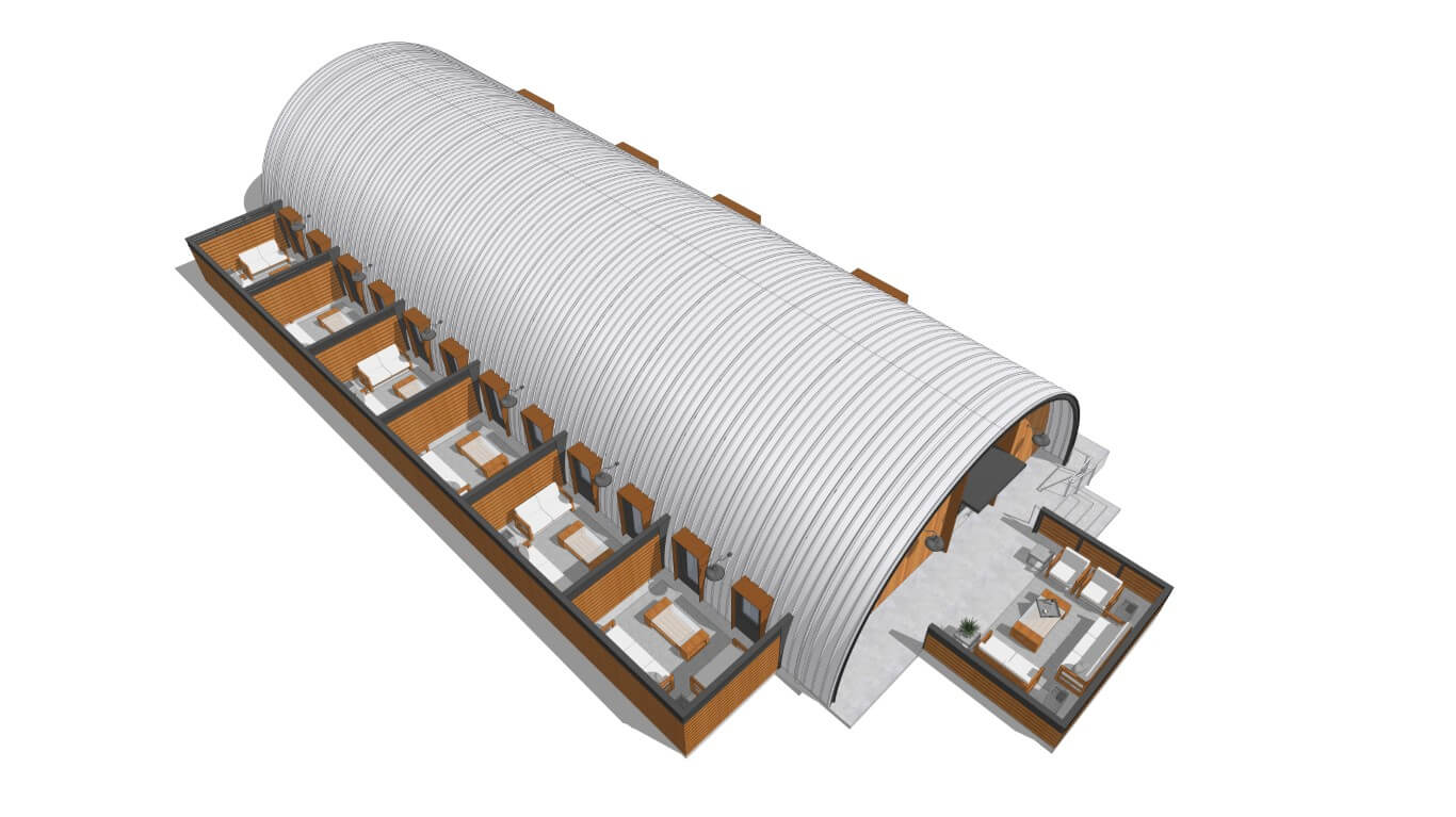 Render of Quonset Hotel